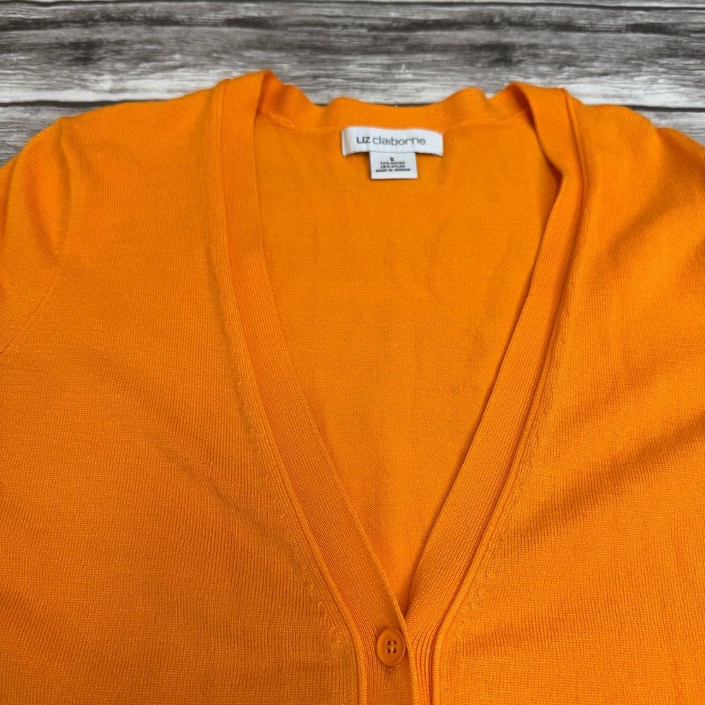 Liz Claiborne Women Long Cardigan Small Golden Orange Button Front Tunic Sweater - Picture 4 of 12